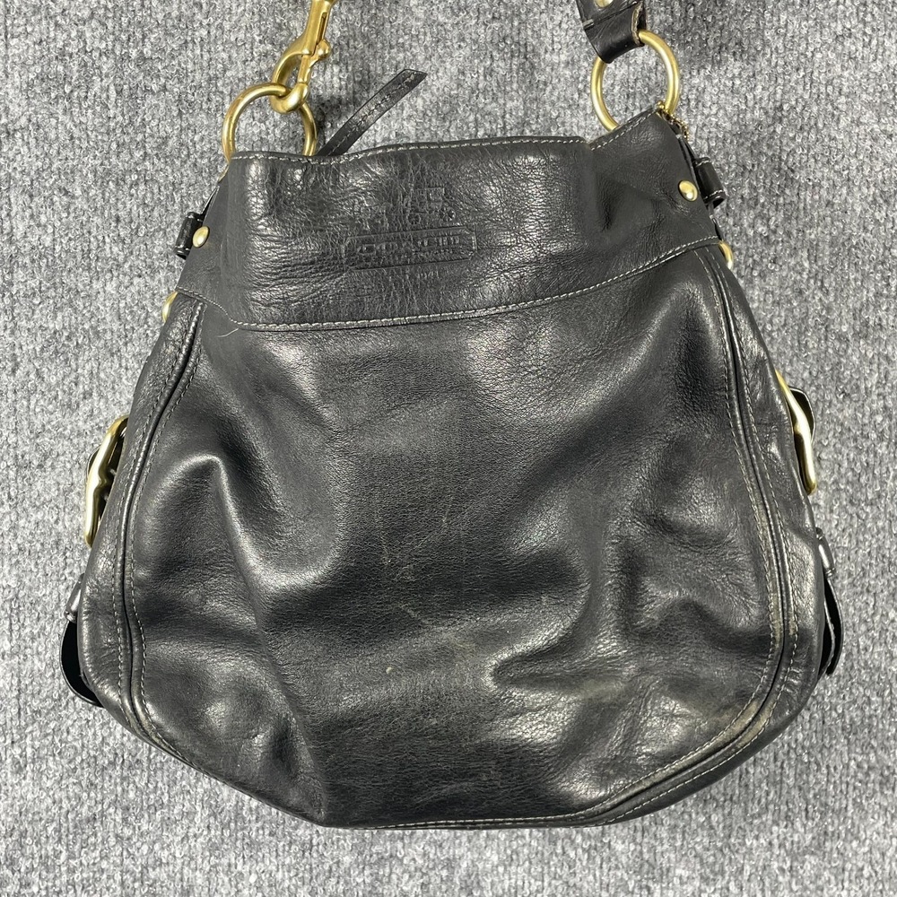 VTG Coach Purse Hobo Black Zoe Leather Cross Body Bag Brass Heavy Charm Tag Y2K - Picture 7 of 16